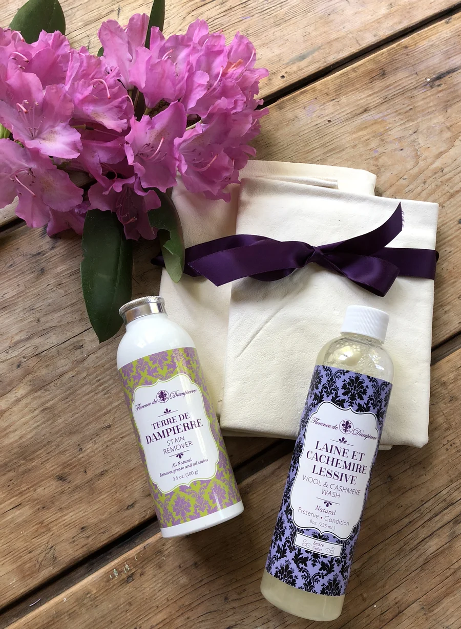 Florence de Dampierre stain remover and wool & cashmere wash with fresh rhododendrons